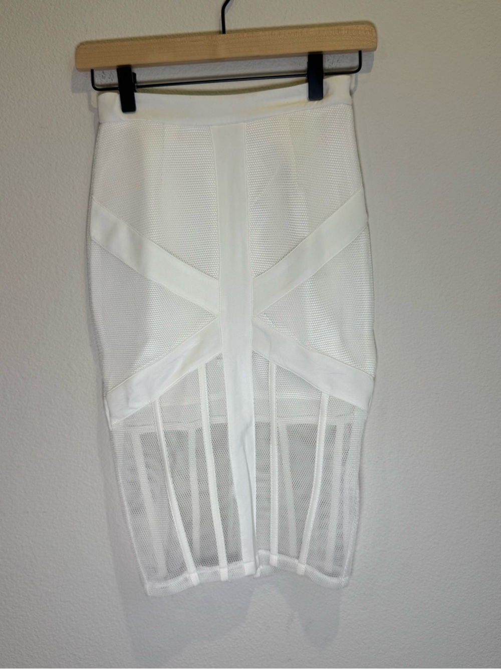 REHAB NWT White Mesh Panel Bodycon Midi Skirt Size Small